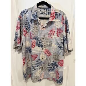 Tommy Bahama Light Blue and Pink Silk Blend Hawaiian Aloha Cooling Shirt XL